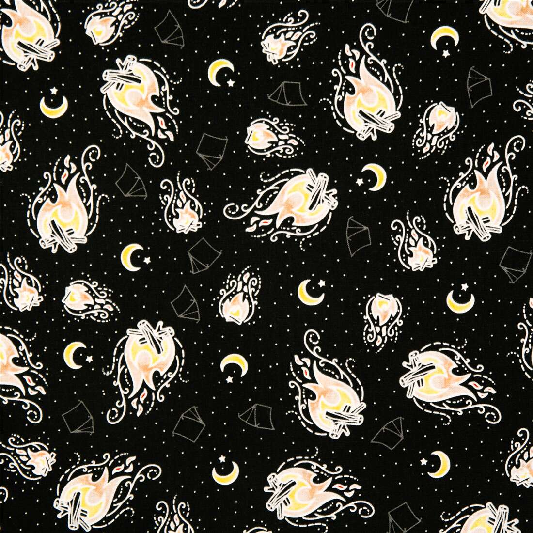 Camp Fires Tents Moon and Stars Fabric